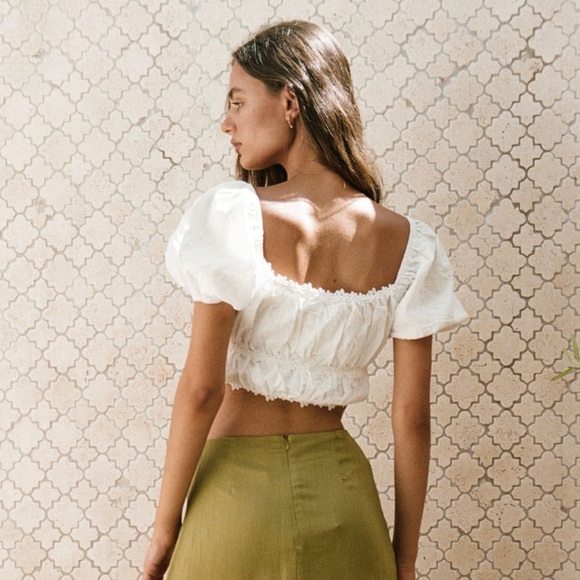 SABO White Puff Sleeve Lace Trim Crop Top NWT - Picture 10 of 10